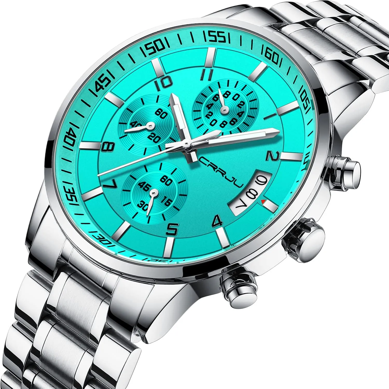 tissue stalk Fashion Stainless Steel Watches Date Waterproof Chronograph Wristwatches,Stainsteel Steel Band Waterproof Watch CRRJU Men's 