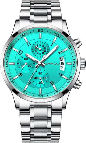 tissue stalk Fashion Stainless Steel Watches Date Waterproof Chronograph Wristwatches,Stainsteel Steel Band Waterproof Watch CRRJU Men's 