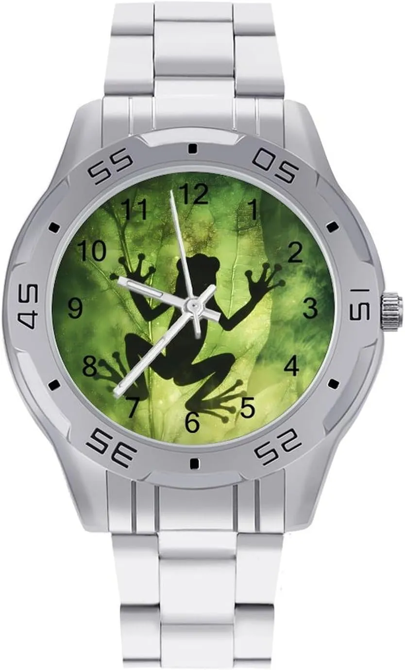 to Read Frogs Shadow On The Leaf Simple Wrist Watches for Men Silver Casual ignorance Big Face Dress Watch Easy 