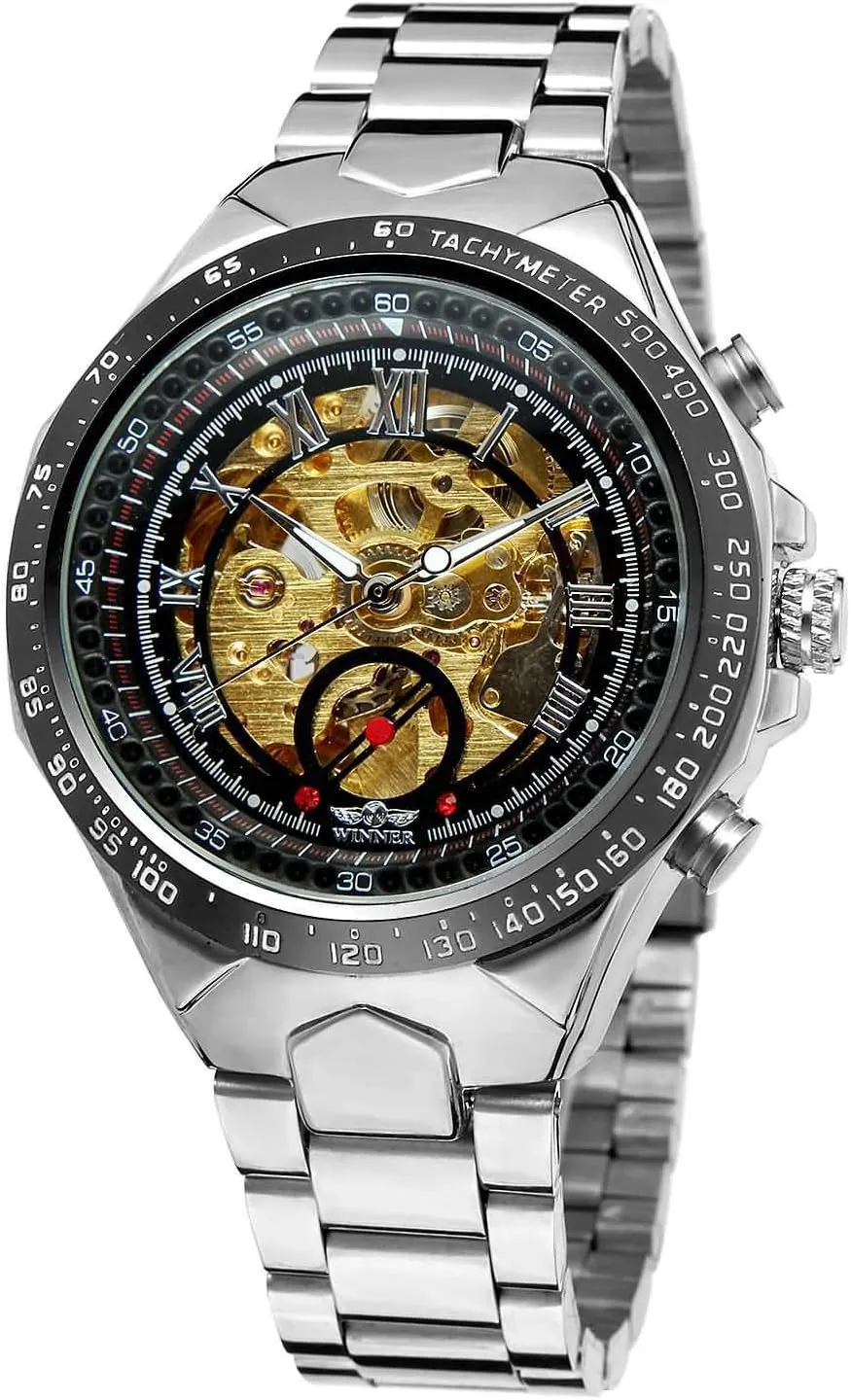 Tone Stainless Steel Watch Men's Self Winding Mechanical Automatic Analog Luminous Watch Gold enforce shear Plated Two 