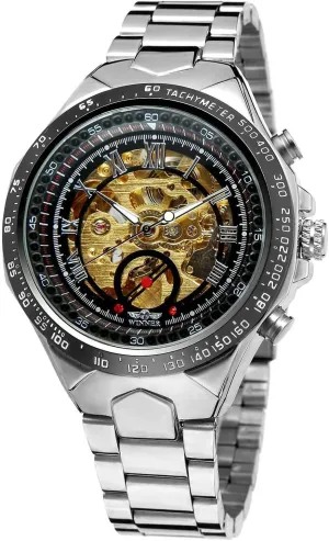 Tone Stainless Steel Watch Men's Self Winding Mechanical Automatic Analog Luminous Watch Gold enforce shear Plated Two 