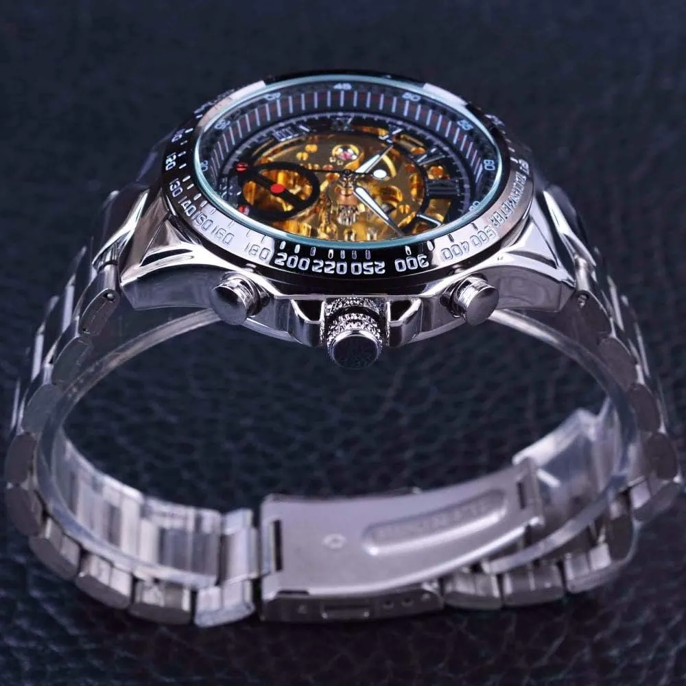Tone Stainless Steel Watch Men's Self Winding Mechanical Automatic Analog Luminous Watch Gold enforce shear Plated Two 