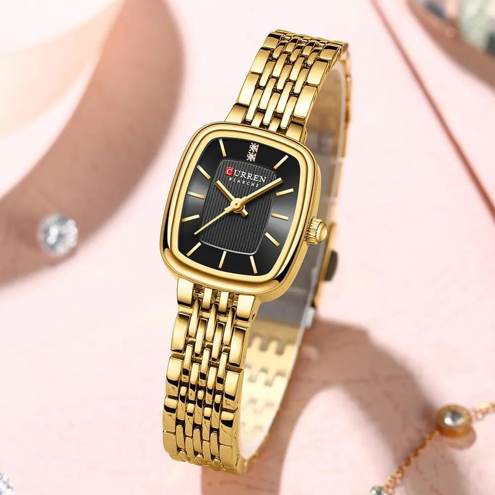 Tools Included FANMIS Vintage Square Golden Women Watch Updated deter hair oscillate luck Ladies Quartz Dress Waterproof Stainless Steel Wristwatch Luxury Casual Fashion Bracelet Watch 