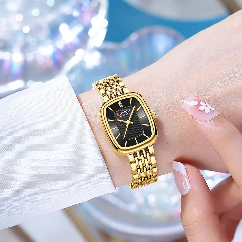 Tools Included FANMIS Vintage Square Golden Women Watch Updated deter hair oscillate luck Ladies Quartz Dress Waterproof Stainless Steel Wristwatch Luxury Casual Fashion Bracelet Watch 