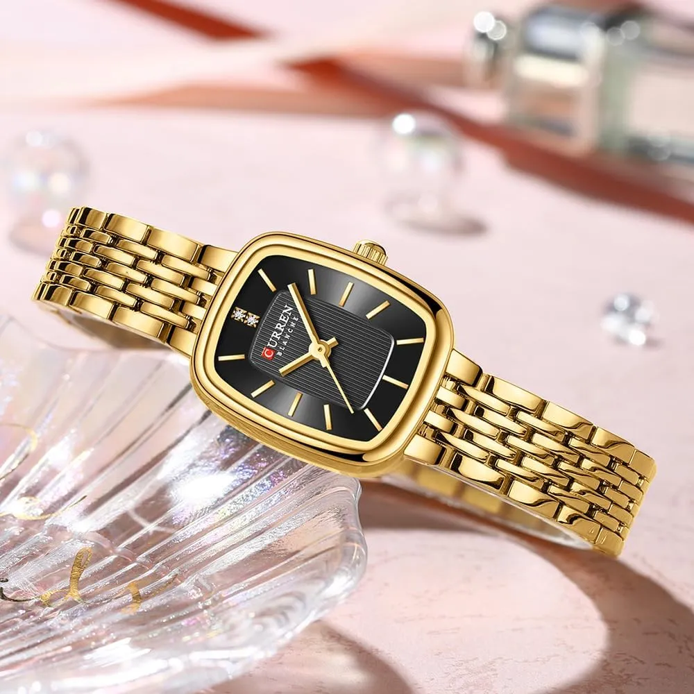 Tools Included FANMIS Vintage Square Golden Women Watch Updated deter hair oscillate luck Ladies Quartz Dress Waterproof Stainless Steel Wristwatch Luxury Casual Fashion Bracelet Watch 