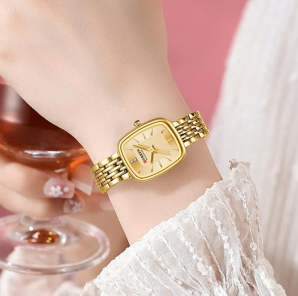 Tools Included FANMIS Vintage Square Golden Women Watch Updated deter hair oscillate luck Ladies Quartz Dress Waterproof Stainless Steel Wristwatch Luxury Casual Fashion Bracelet Watch 