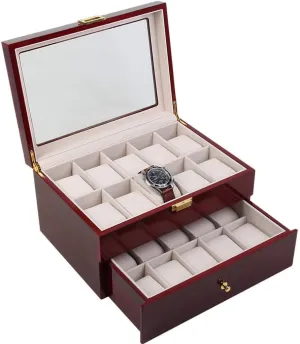 Top Velvet Lining Watch Display Box with Drawer glory receptiveness luminous Cabinet, Large Size Can Hold 20 Watches, Glass 