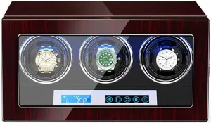Touch Display Screen Adjustable Watch Pads LED Lighting Watch Winder polarity Display Watch Box Storage (B A) Automatic Watch Winder 3 Watch Winder Box Piano Finish LCD 