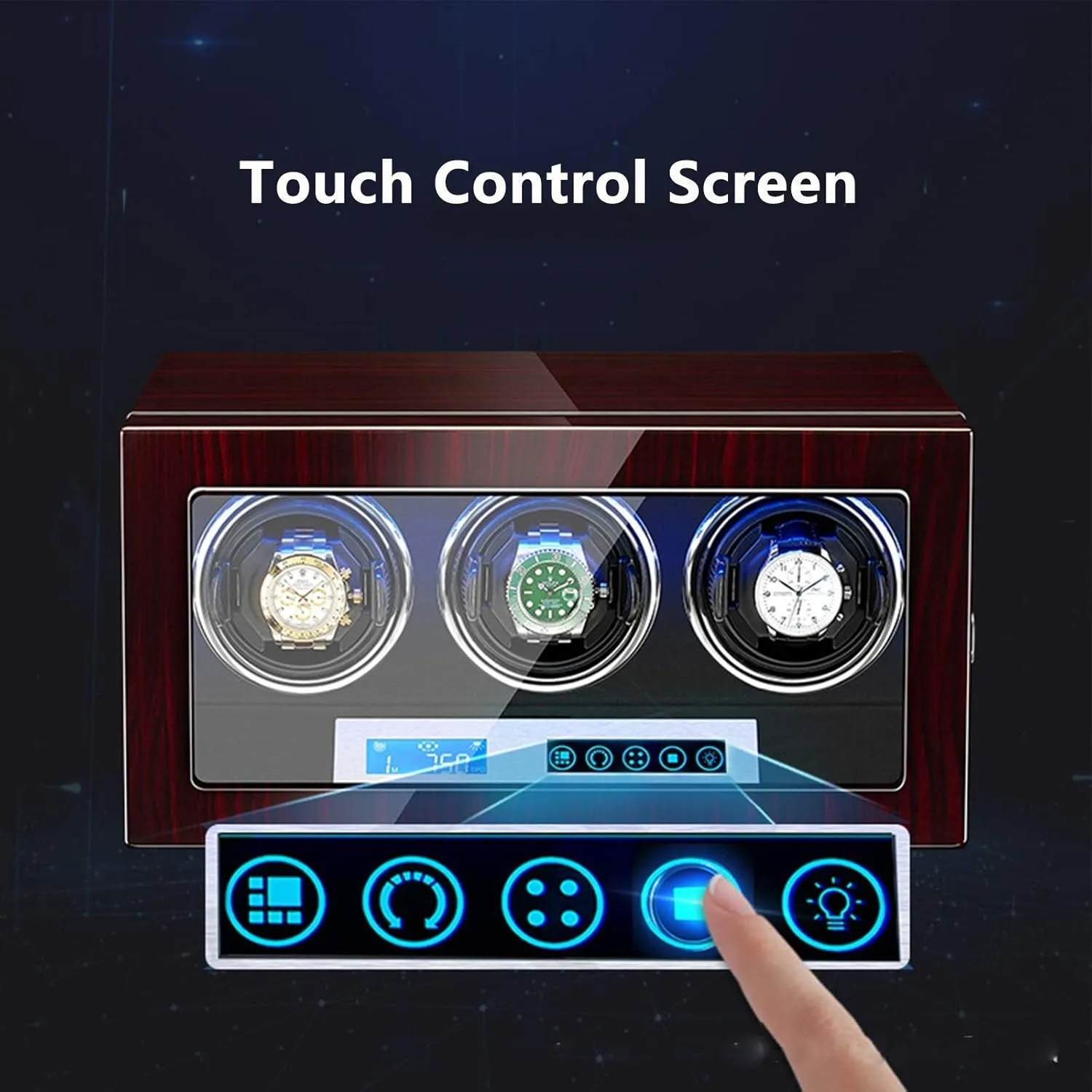 Touch Display Screen Adjustable Watch Pads LED Lighting Watch Winder polarity Display Watch Box Storage (B A) Automatic Watch Winder 3 Watch Winder Box Piano Finish LCD 