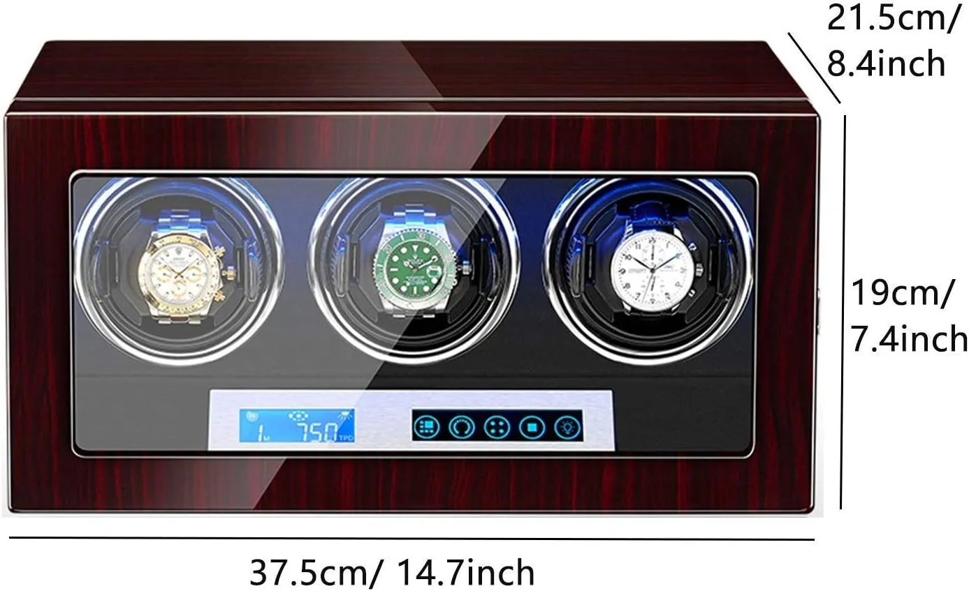 Touch Display Screen Adjustable Watch Pads LED Lighting Watch Winder polarity Display Watch Box Storage (B A) Automatic Watch Winder 3 Watch Winder Box Piano Finish LCD 