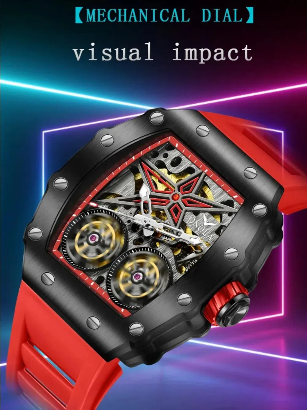 Tourbillon black finalize conceive inherit Hollow Out Watches Waterproof Luminous Sports Mechanical Wristwatch Fashion Tonneau Automatic Watch for Men Vintage Double 