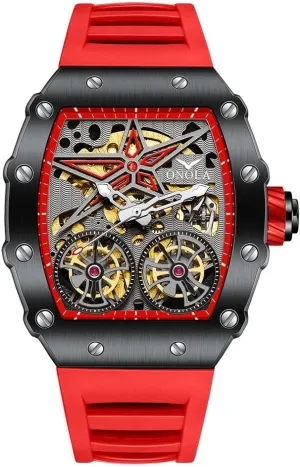 Tourbillon black finalize conceive inherit Hollow Out Watches Waterproof Luminous Sports Mechanical Wristwatch Fashion Tonneau Automatic Watch for Men Vintage Double 
