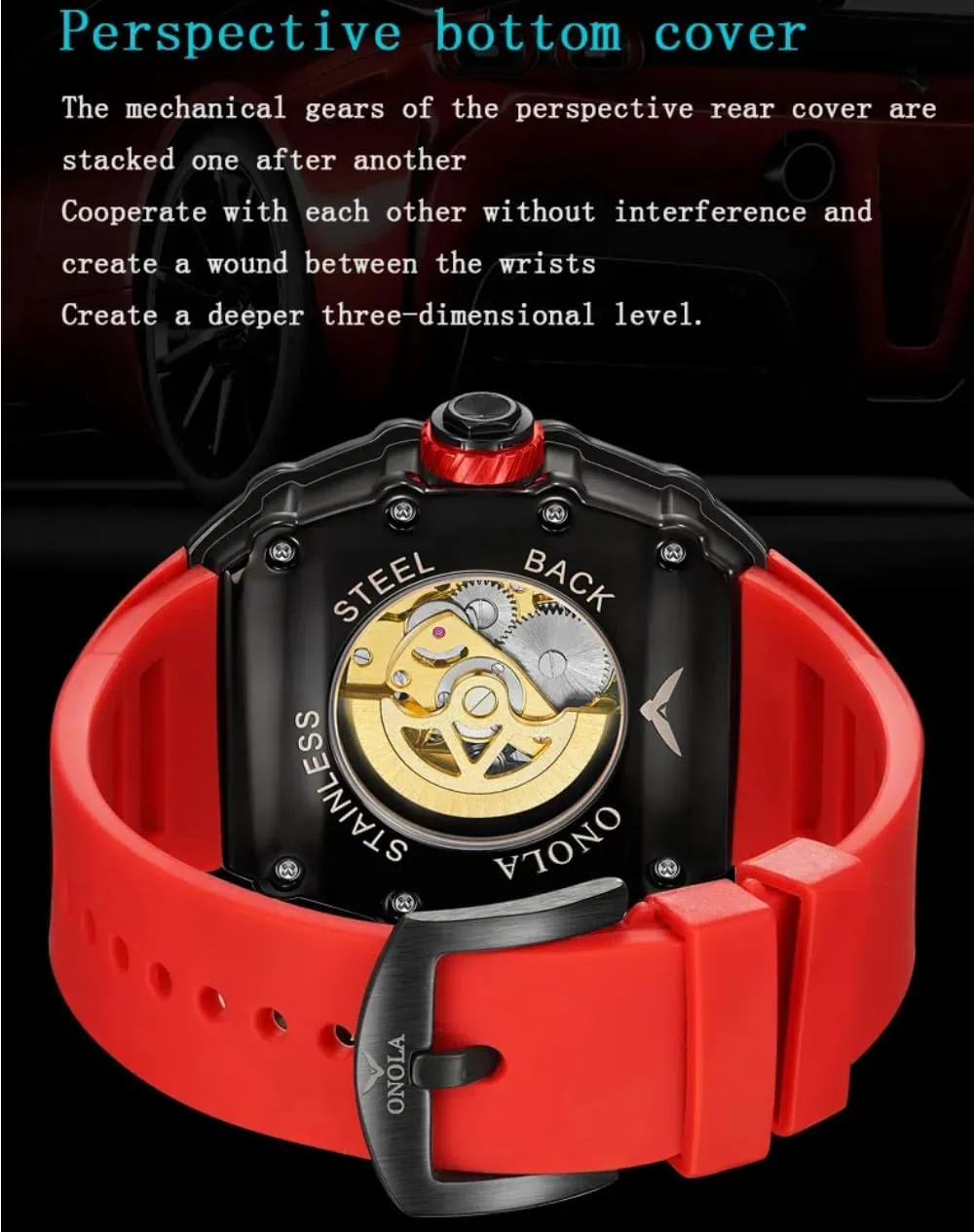 Tourbillon black finalize conceive inherit Hollow Out Watches Waterproof Luminous Sports Mechanical Wristwatch Fashion Tonneau Automatic Watch for Men Vintage Double 