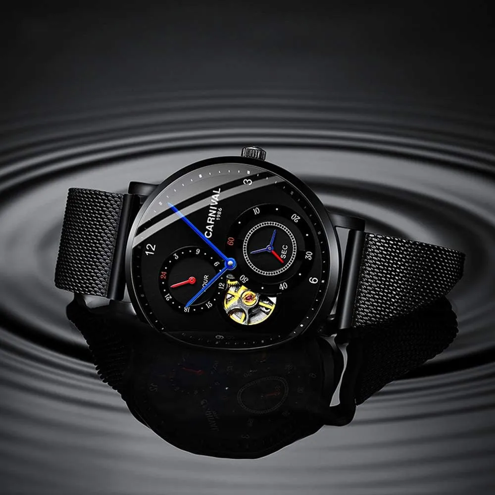 Tourbillon Male Wrist Watch Steel Mesh filament Band Sapphire Clock MASTOP Switzerland Fashion Men Mechanical Watches Waterproof Business 