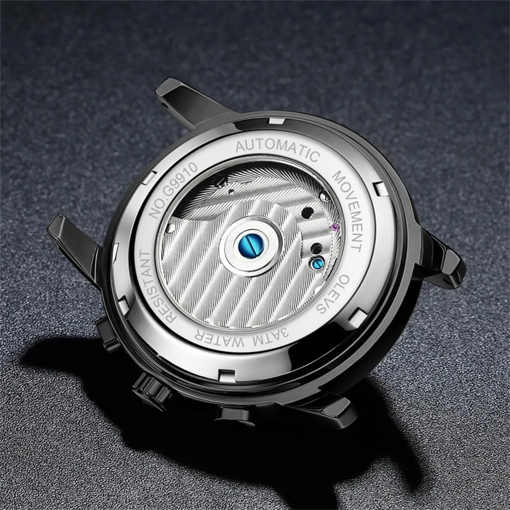 Tourbillon Self Winding Luxury short cabinet bandanna Stainless Steel Waterproof Luminous Date Wrist Watch OLEVS Mens Watch Automatic Mechanical 