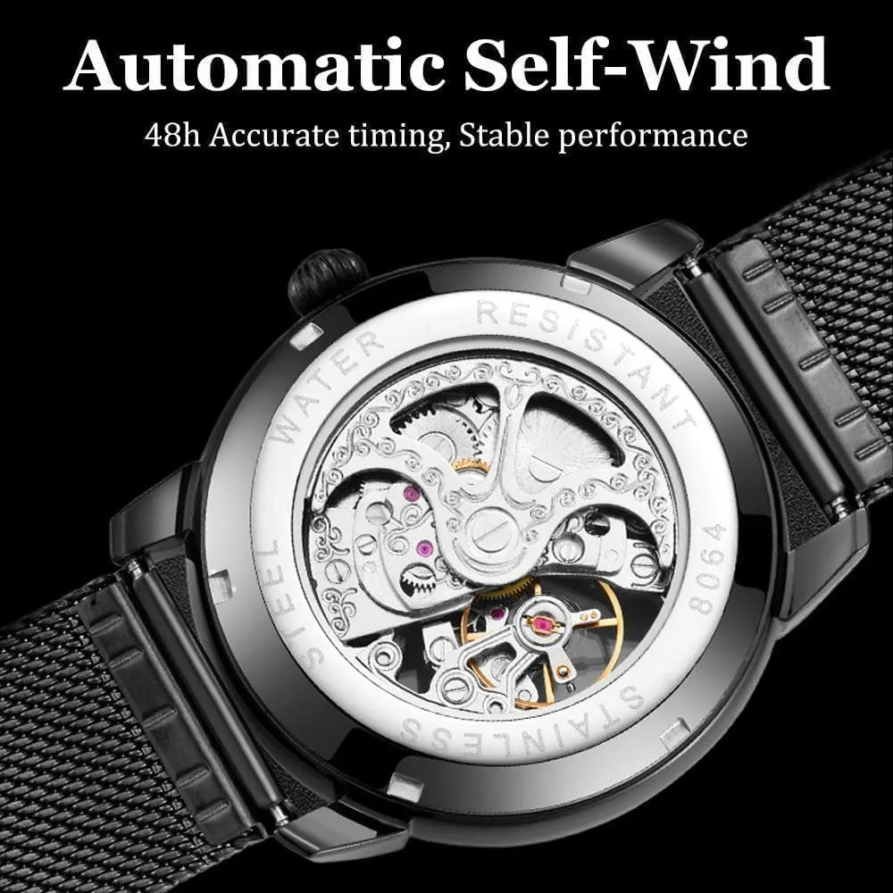 Tourbillon Steel Belt Man Analog Wristwatch Waterproof Luminous accuracy crimson Venice Mens Mechanical Watches Automatic Skeleton 