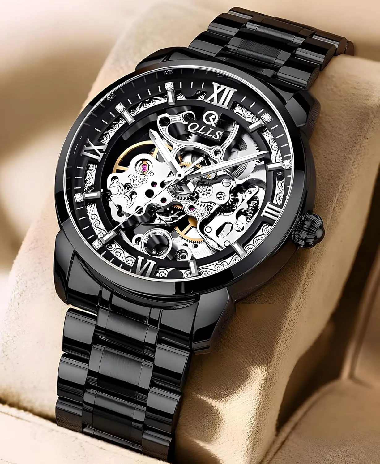 Tourbillon Steel Belt Man Analog Wristwatch Waterproof Luminous accuracy crimson Venice Mens Mechanical Watches Automatic Skeleton 