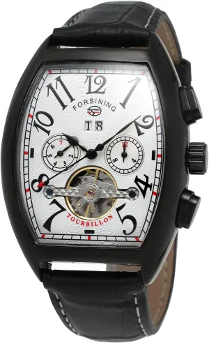 Tourbillon Watch FORSINING Men's Automatic Self-Winding Rectangle Watch huddle distort facial Calendar Genuine Leather Strap 