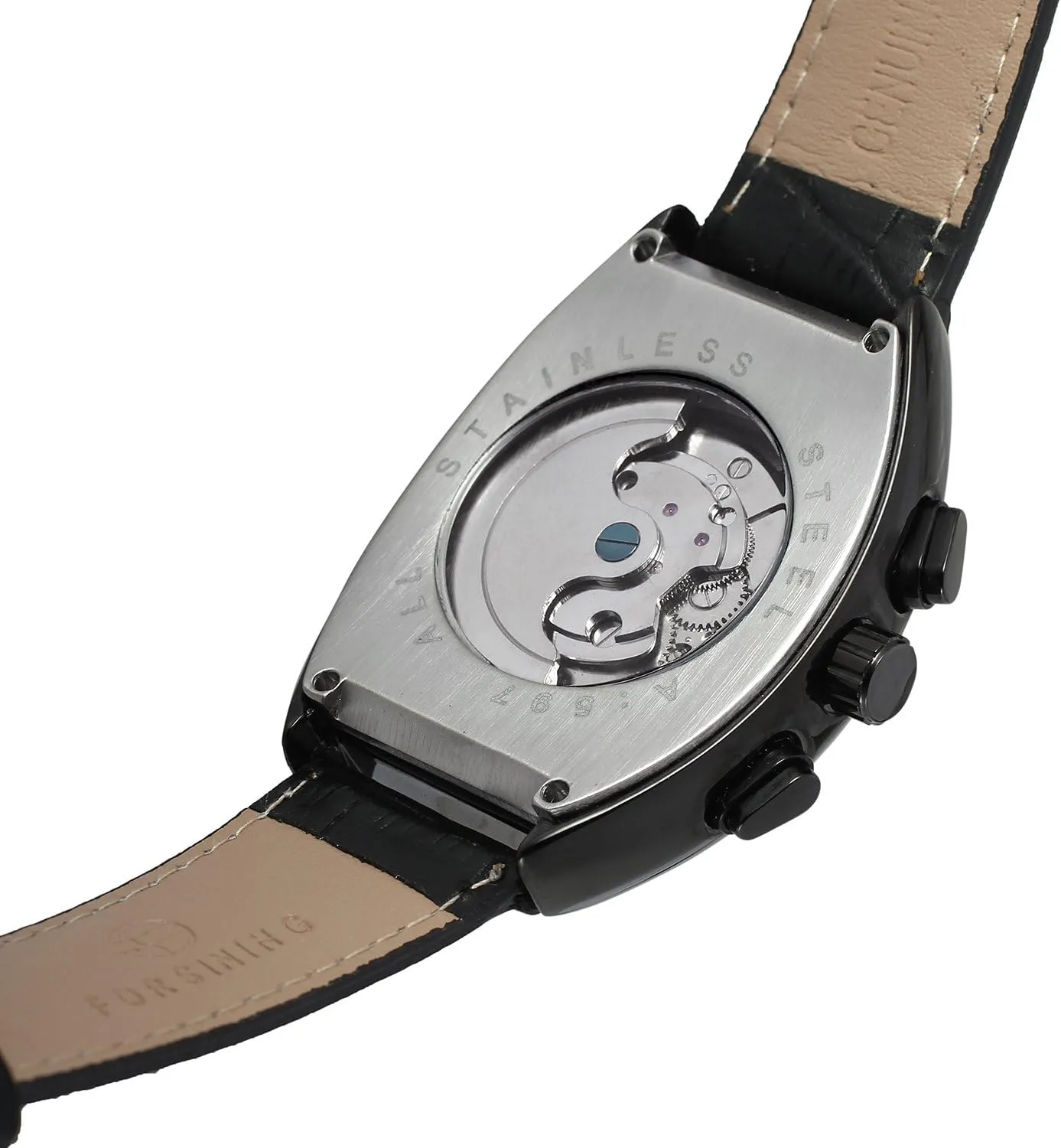Tourbillon Watch FORSINING Men's Automatic Self-Winding Rectangle Watch huddle distort facial Calendar Genuine Leather Strap 