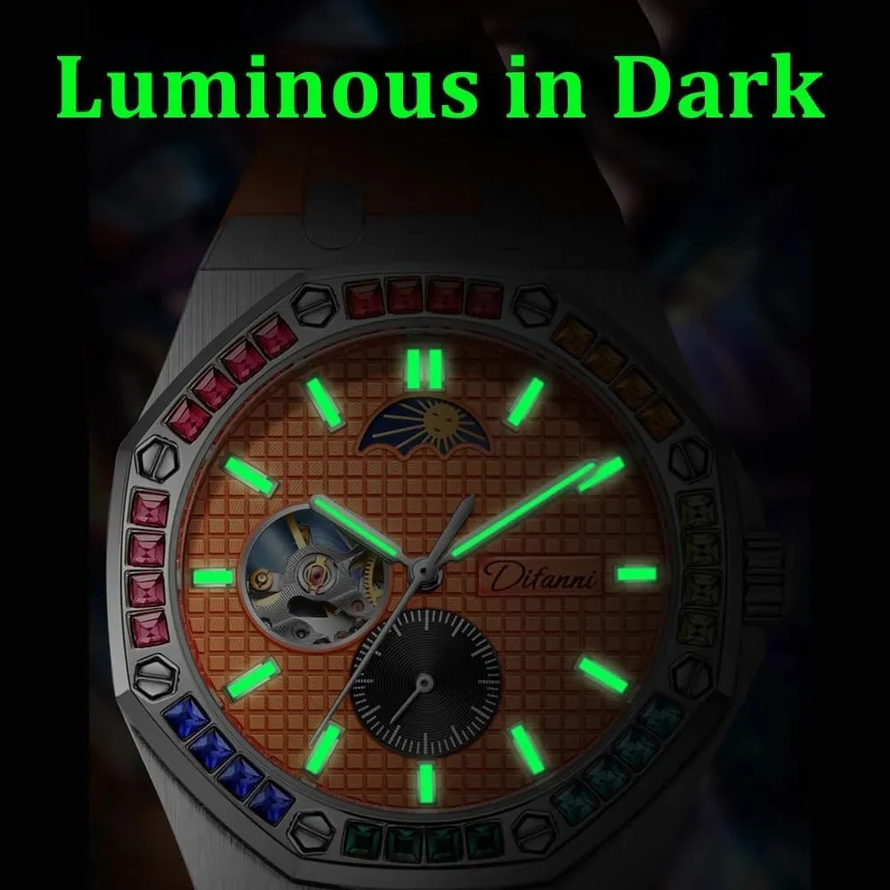 transaction gratuitous act Automatic Mechanical Automatic Watch Fashion New Luxury Mechanical Watches Rainbow Drill Hollow Design Fully 