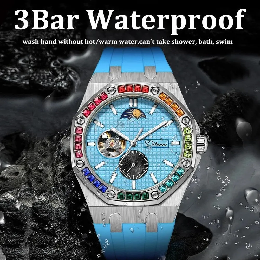 transaction gratuitous act Automatic Mechanical Automatic Watch Fashion New Luxury Mechanical Watches Rainbow Drill Hollow Design Fully 