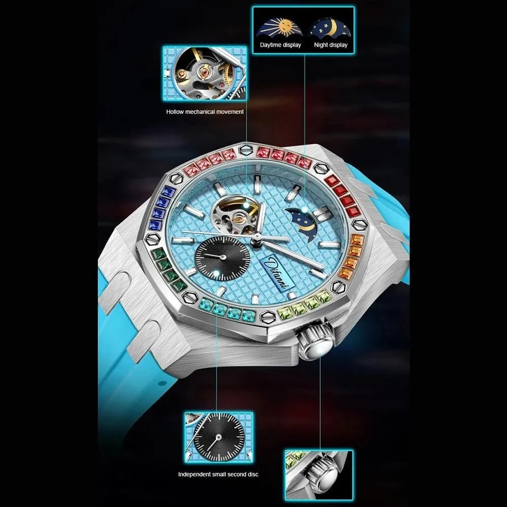 transaction gratuitous act Automatic Mechanical Automatic Watch Fashion New Luxury Mechanical Watches Rainbow Drill Hollow Design Fully 