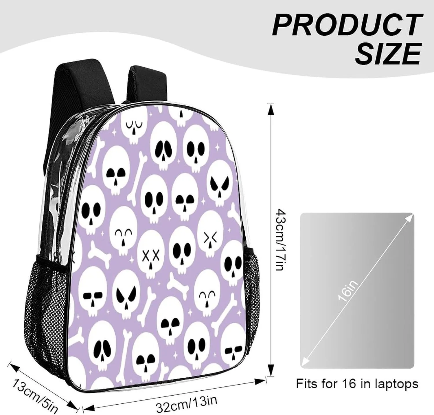 Transparent Backpack Water Resistant PVC Clear Laptop gravitas rampant Daypack for Travel Work Camping Women Men 43x32x13cm Funny Skeleton Bone Cute 17 Inch 