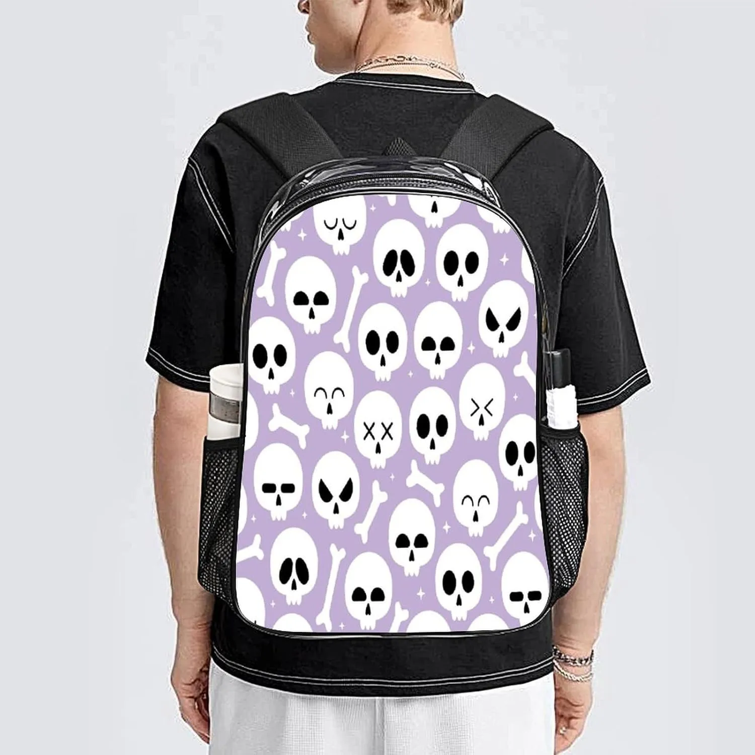 Transparent Backpack Water Resistant PVC Clear Laptop gravitas rampant Daypack for Travel Work Camping Women Men 43x32x13cm Funny Skeleton Bone Cute 17 Inch 