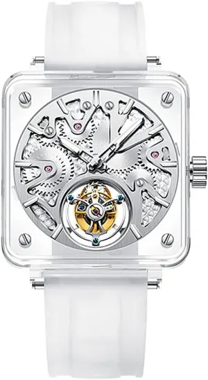 Transparent Tourbillon Men parent traverse sway Watches Real Tourbillon Movement Mechanical Hand Wind Wristwatches Square Synthetic Crystal Case Sapphire Mirror Waterproof Luminous Business Luxury Watch 7037 AESOP 