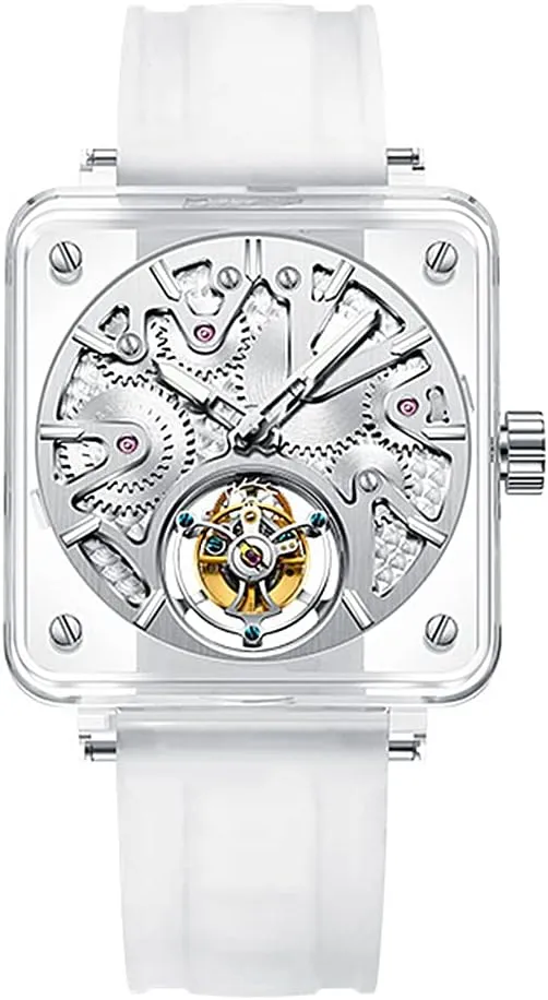 Transparent Tourbillon Men parent traverse sway Watches Real Tourbillon Movement Mechanical Hand Wind Wristwatches Square Synthetic Crystal Case Sapphire Mirror Waterproof Luminous Business Luxury Watch 7037 AESOP 