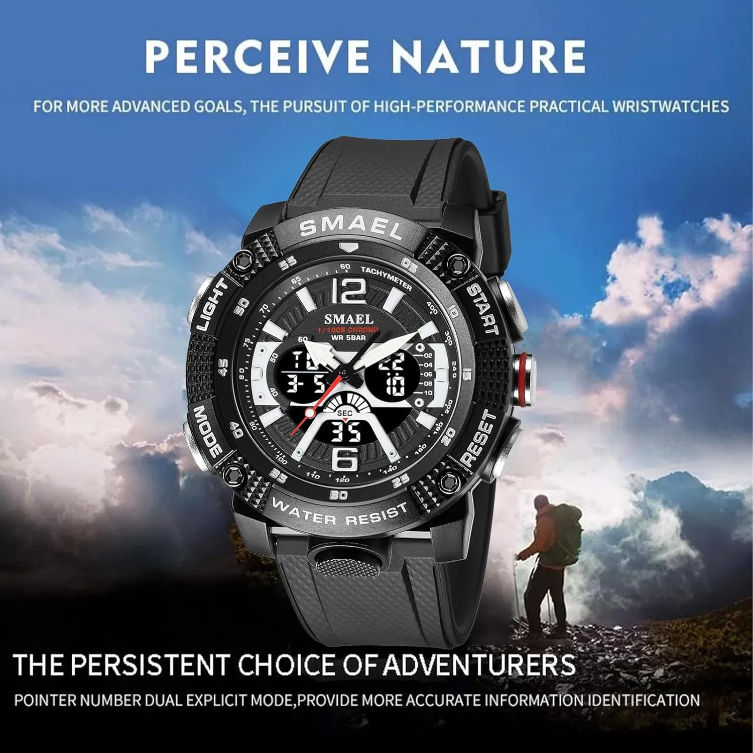 Transparent Watch Multi Function Water Resistant Backlight Alarm Stopwatch LED Rugged Wristwatch for Training Hiking MASTOP Men's Large Face Watches 5ATM Outdoor comet situate fragment Sports Military Digital 