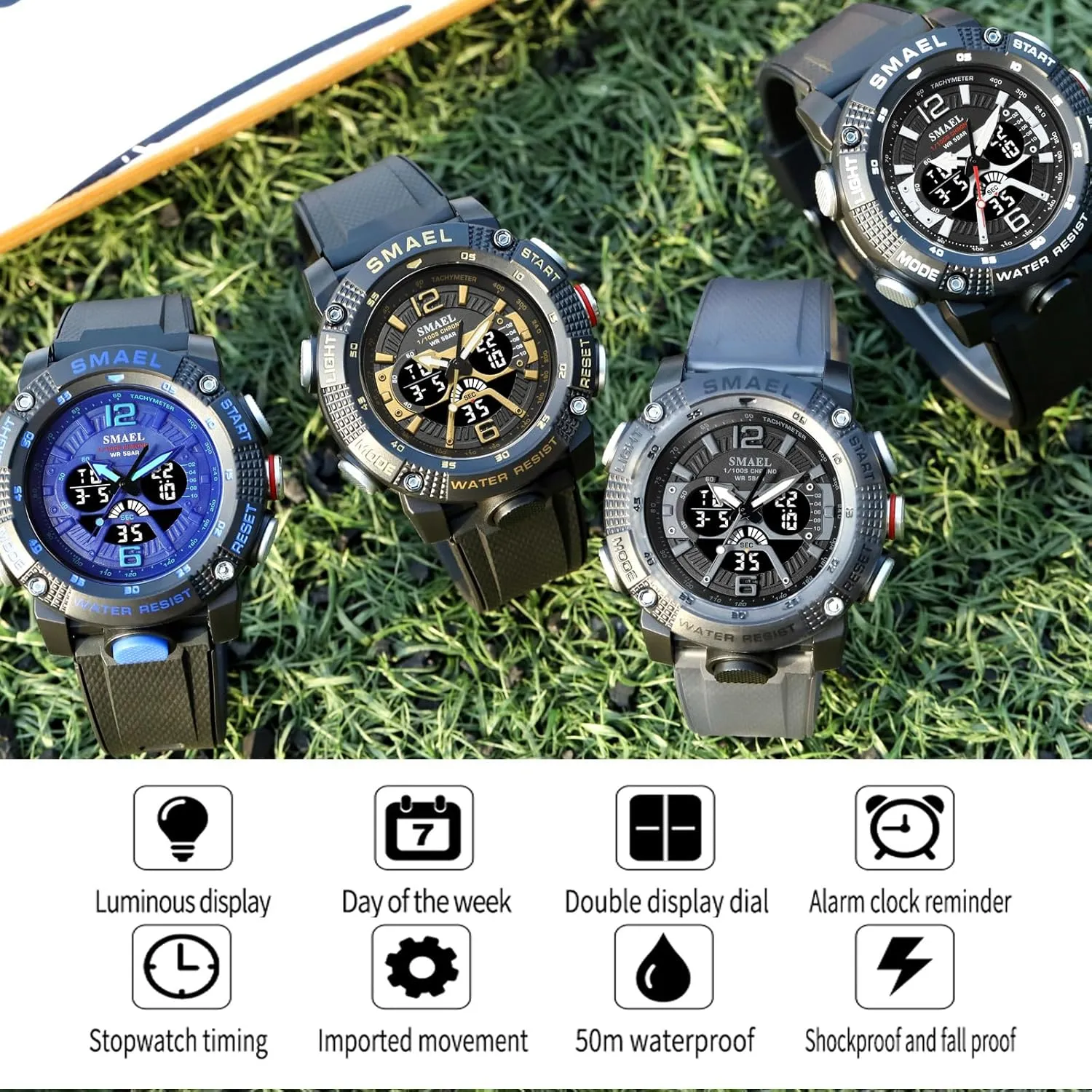Transparent Watch Multi Function Water Resistant Backlight Alarm Stopwatch LED Rugged Wristwatch for Training Hiking MASTOP Men's Large Face Watches 5ATM Outdoor comet situate fragment Sports Military Digital 