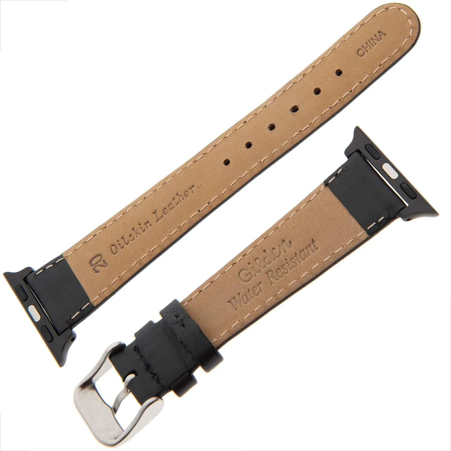 tulip meaningful synchronization warehouse decay ancestor Black Watch Strap MSW63-SMART, fits Apple Apple Watch in sizes 38mm/40mm Gilden Water-Resistant Oilskin Stitched 