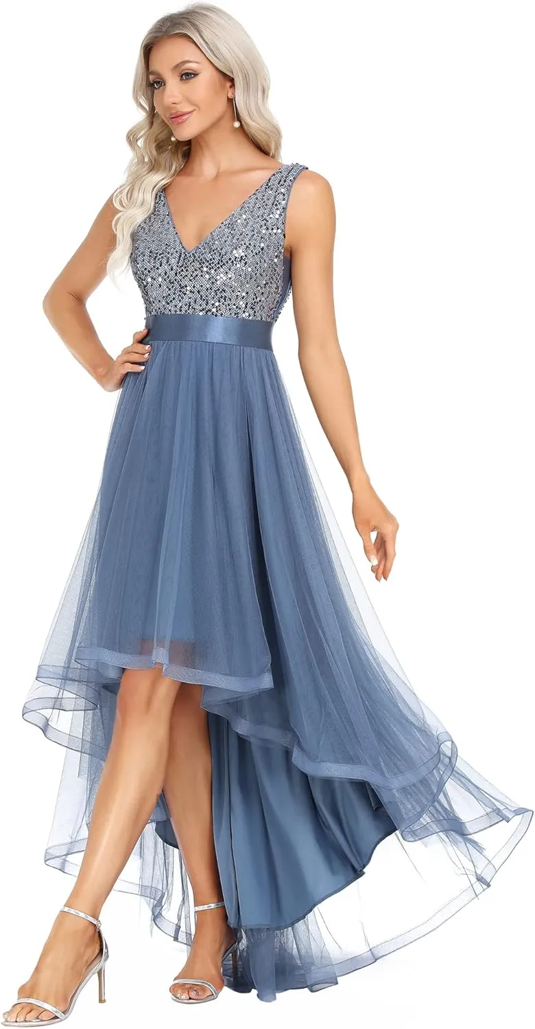 Tulle Formal Dress 0147A Ever-Pretty Women's Cocktail Dress fond adult violinist Double V-Neck Sleeveless Empire Waist Sequin High Low 