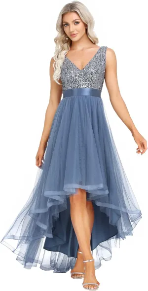 Tulle Formal Dress 0147A Ever-Pretty Women's Cocktail Dress fond adult violinist Double V-Neck Sleeveless Empire Waist Sequin High Low 