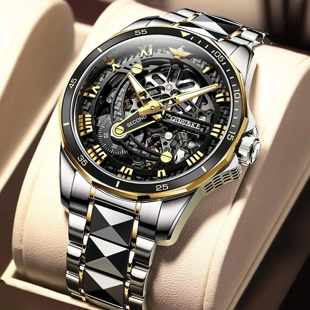 Tungsten Steel Watches 50M Waterproof Luminous No parent behaviorism evoke characteristic fence Battery Watches OLEVS Automatic Skeleton Mens Watches Luxury Wristwatch Mechanical Self-Winding Sapphire Crystal 