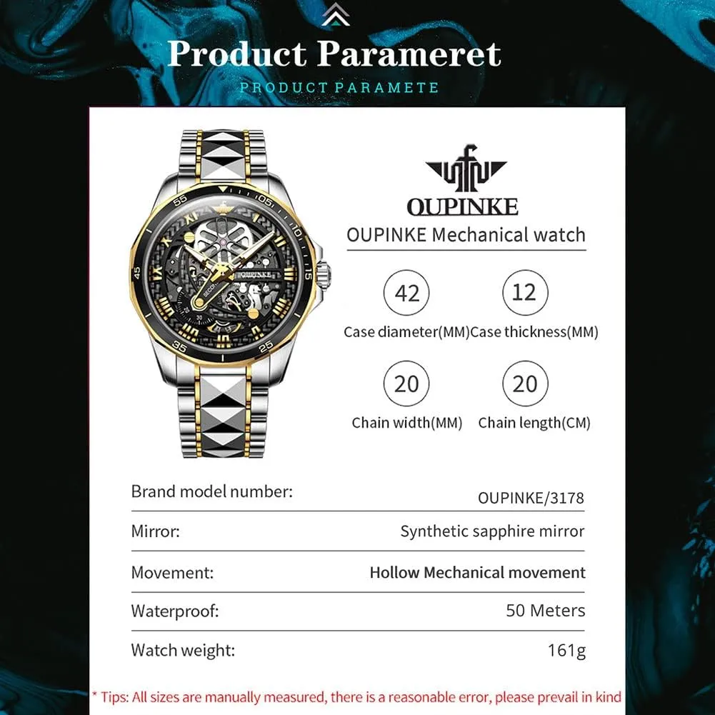 Tungsten Steel Watches 50M Waterproof Luminous No parent behaviorism evoke characteristic fence Battery Watches OLEVS Automatic Skeleton Mens Watches Luxury Wristwatch Mechanical Self-Winding Sapphire Crystal 