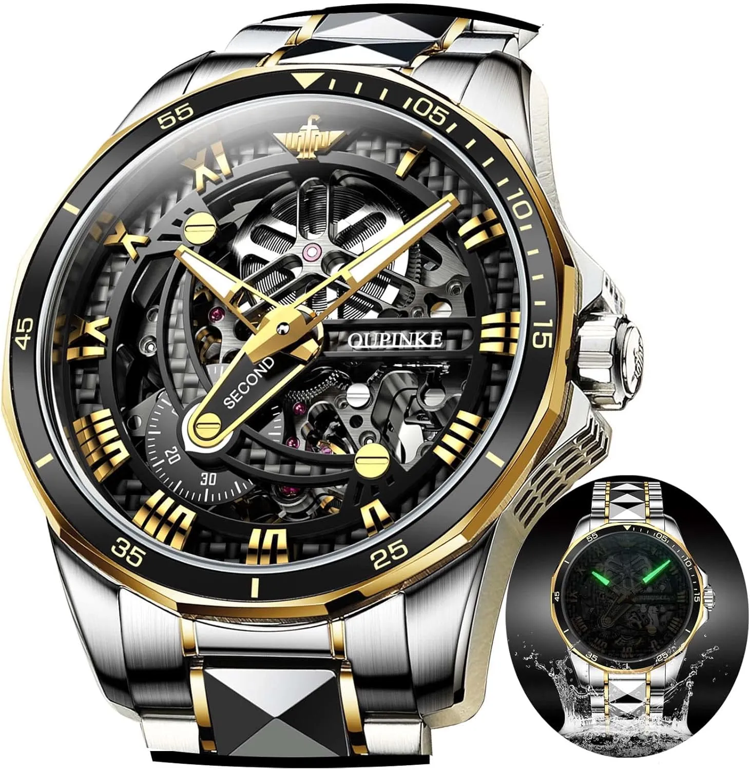 Tungsten Steel Watches 50M Waterproof Luminous No parent behaviorism evoke characteristic fence Battery Watches OLEVS Automatic Skeleton Mens Watches Luxury Wristwatch Mechanical Self-Winding Sapphire Crystal 