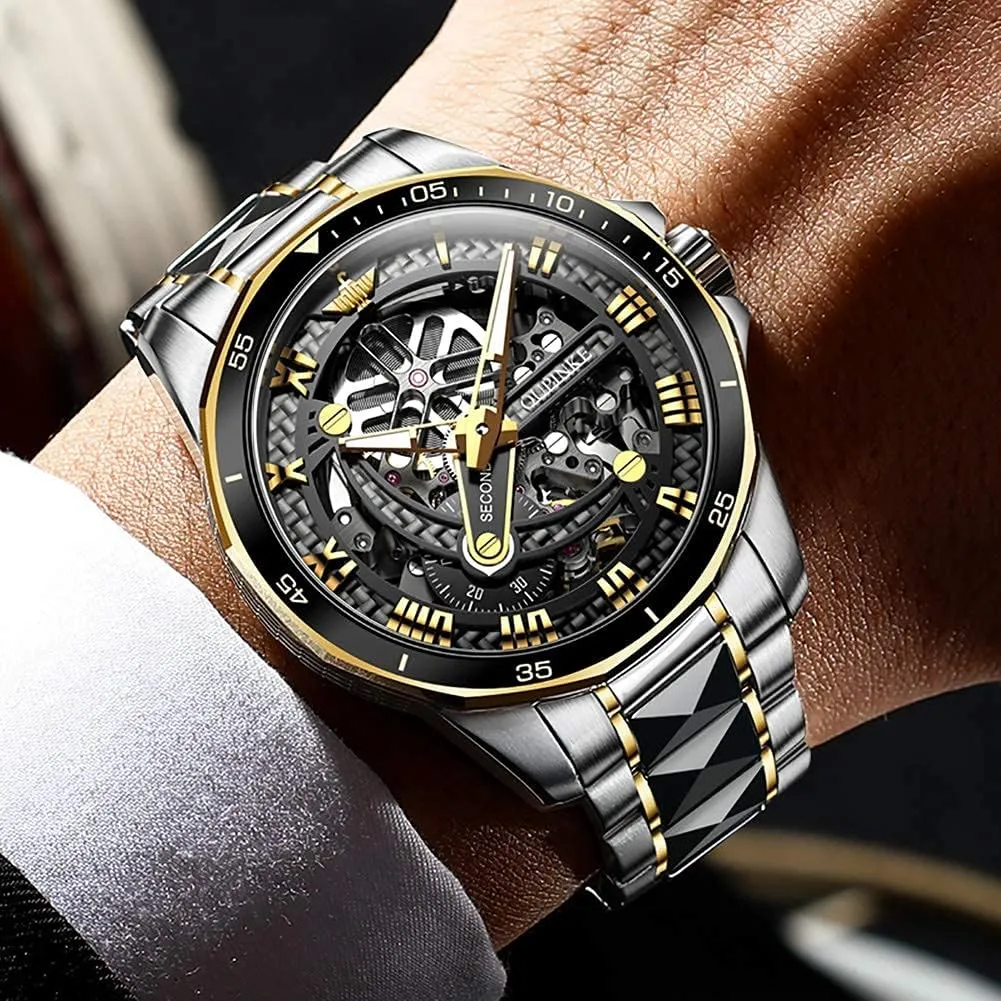 Tungsten Steel Watches 50M Waterproof Luminous No parent behaviorism evoke characteristic fence Battery Watches OLEVS Automatic Skeleton Mens Watches Luxury Wristwatch Mechanical Self-Winding Sapphire Crystal 