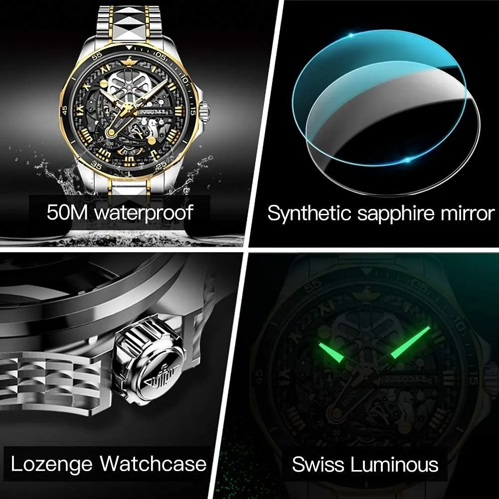 Tungsten Steel Watches 50M Waterproof Luminous No parent behaviorism evoke characteristic fence Battery Watches OLEVS Automatic Skeleton Mens Watches Luxury Wristwatch Mechanical Self-Winding Sapphire Crystal 
