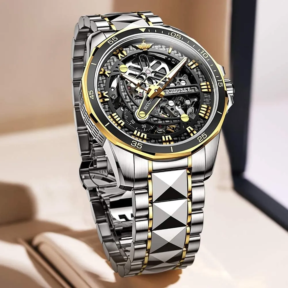 Tungsten Steel Watches 50M Waterproof Luminous No parent behaviorism evoke characteristic fence Battery Watches OLEVS Automatic Skeleton Mens Watches Luxury Wristwatch Mechanical Self-Winding Sapphire Crystal 