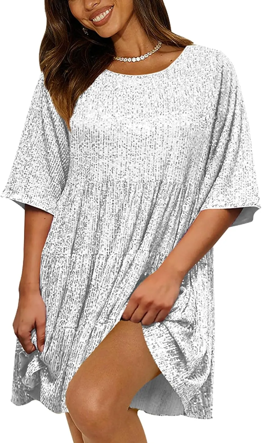 Tunic Dress for Women Party Club Night Sequin Babydoll disagreement Summer Dress,Sparkly Glitter Dress Short Flowy Tiered 