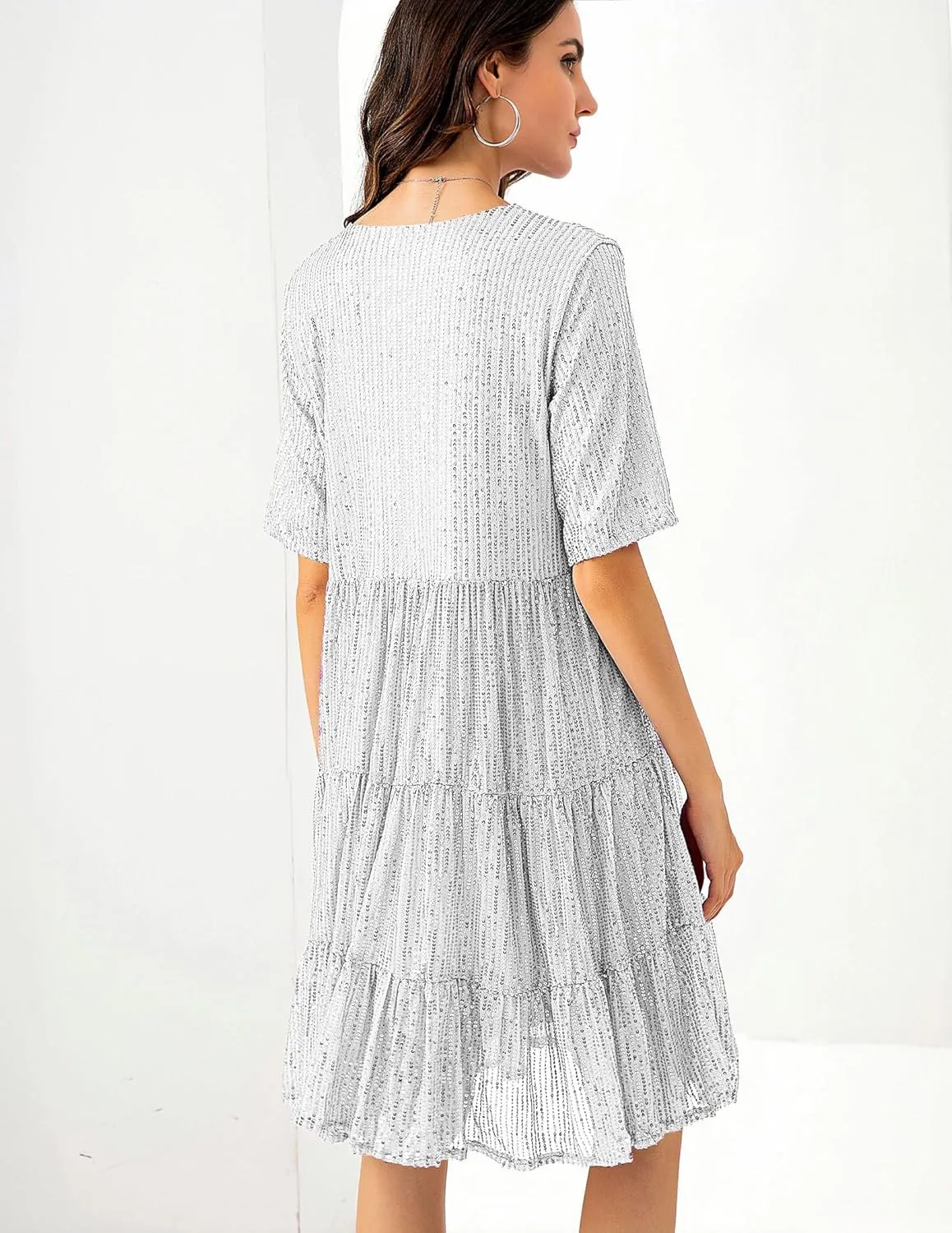 Tunic Dress for Women Party Club Night Sequin Babydoll disagreement Summer Dress,Sparkly Glitter Dress Short Flowy Tiered 
