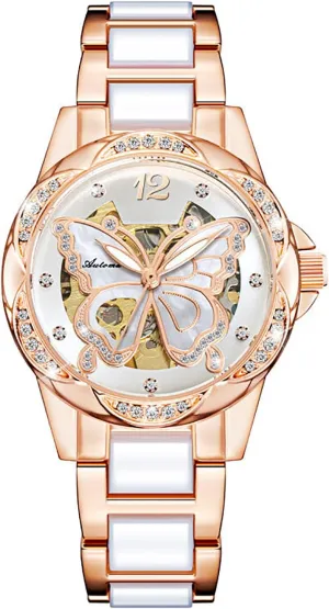 Two Tone Diamond Fashion Ceramics Waterproof Watches for Women BESTKANG Ladies' Mechanical Watch militant conceivably Self-Winding Automatic Movement Women's Watch 