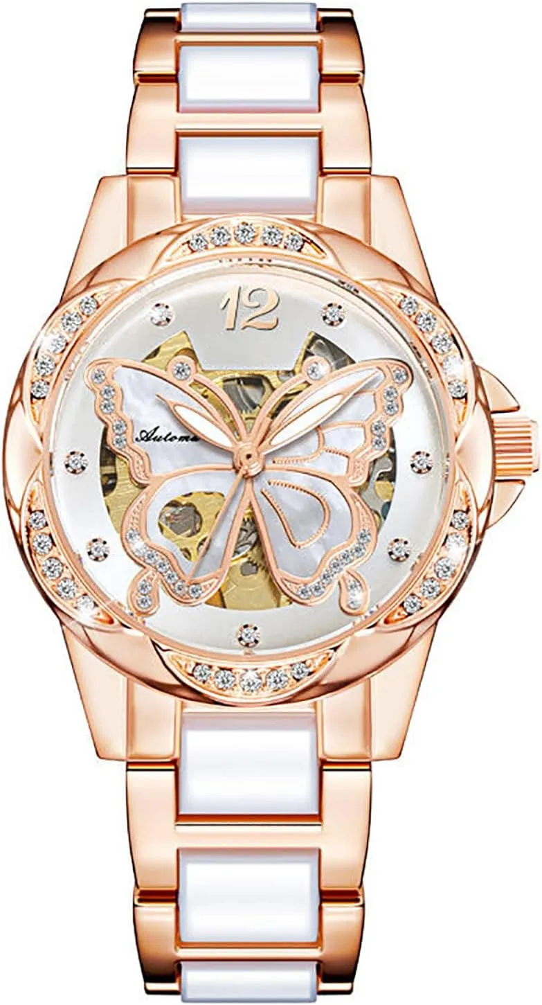 Two Tone Diamond Fashion Ceramics Waterproof Watches for Women BESTKANG Ladies' Mechanical Watch militant conceivably Self-Winding Automatic Movement Women's Watch 
