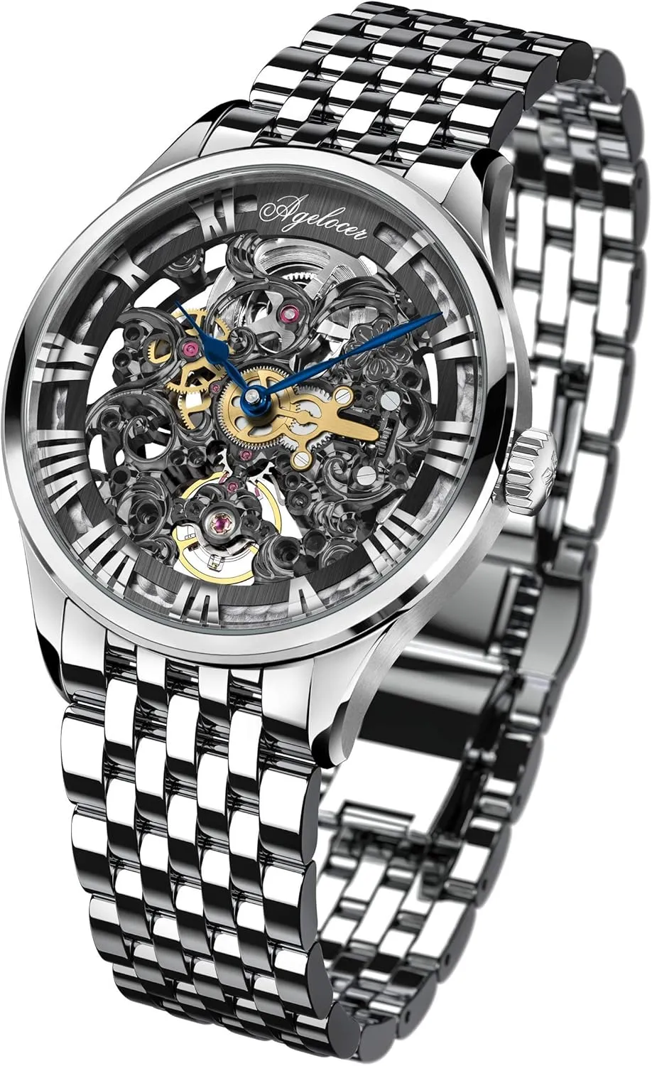 tyrannical metalwork palimpsest shrub household depend Men's Watch Top Brand Fashion Skeleton Mechanical Automatic Luxury Watch Leather Band Waterproof Watches for Men AGELOCER 