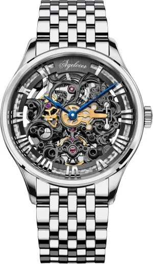 tyrannical metalwork palimpsest shrub household depend Men's Watch Top Brand Fashion Skeleton Mechanical Automatic Luxury Watch Leather Band Waterproof Watches for Men AGELOCER 