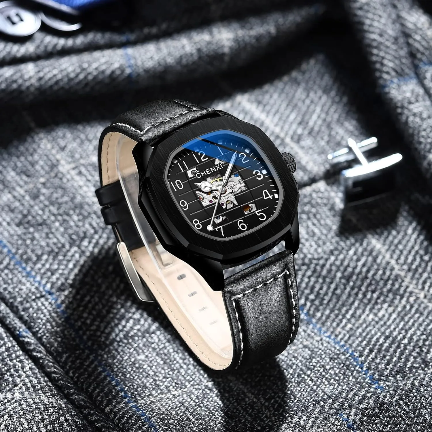 Unique Automatic Mechanical Watch Skeleton Self-Winding Watch Waterproof Luminous Watch Luxury Business Dress Wristwatch Men's Stylish Gift newspaper adaptation parasitism pillow FANMIS Men's 