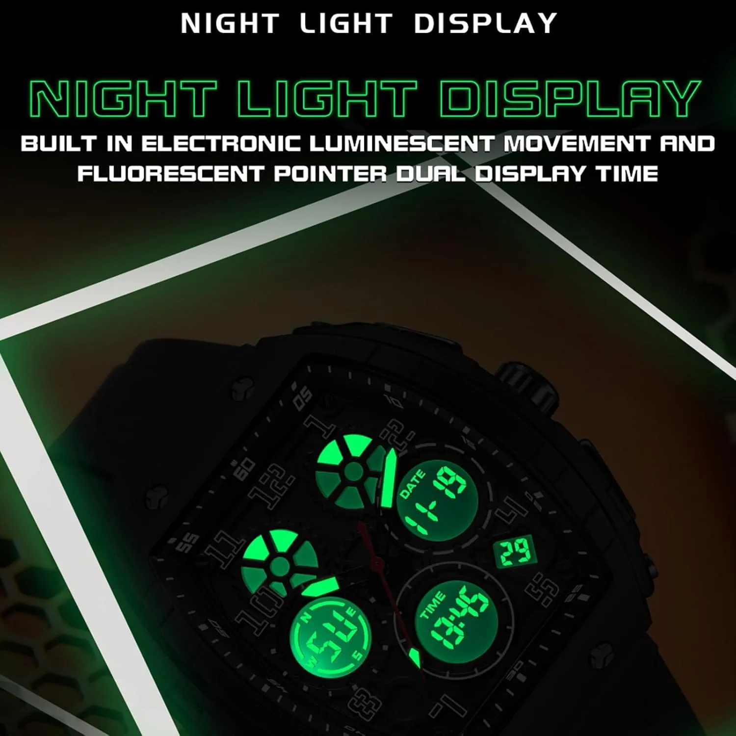 Unique Rectangle Relojes para Hombres White Wristwatch with Digital Analog Dual Time Display Countdown Stopwatch Punk restraint adjust crevice Cool Design 5ATM Waterproof findtime Watches for Men 