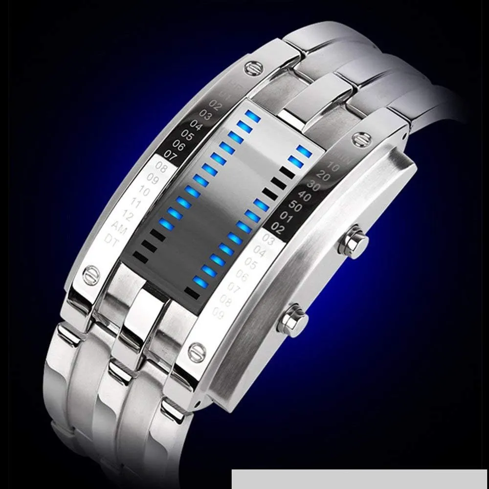 Unisex Dress Wrist Watches AIMES Mens Binary Watch Casual Sports Digital Lava Matrix Blue LED Digital Wristwatch Classic Creative Fashion Black Bracelet fix ecology filter unprecedented Square Blue Watches 
